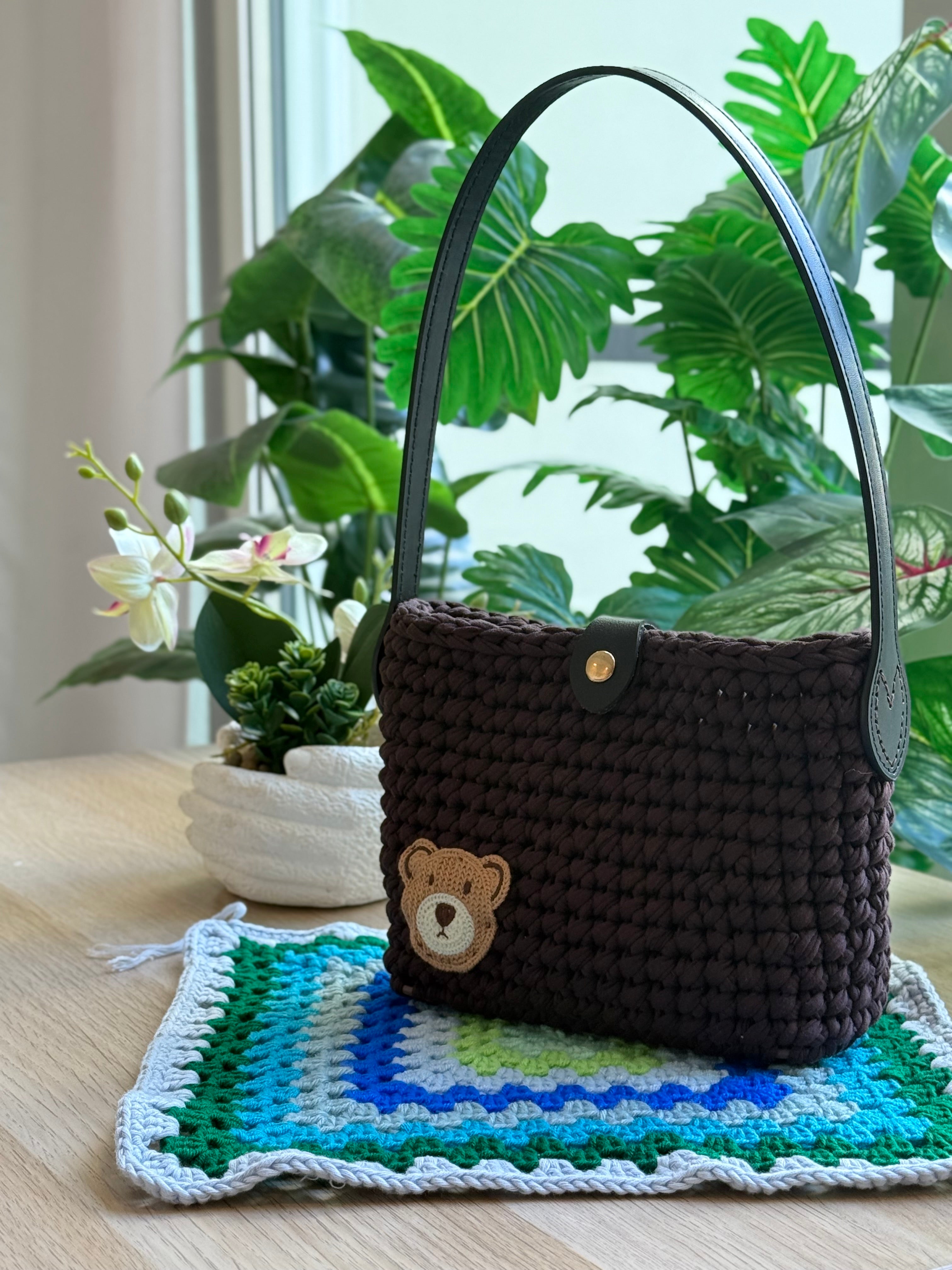Midnight Teddy Crochet Tote Bag
