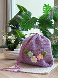 Lavender Bloom Crochet Drawstring Pouch