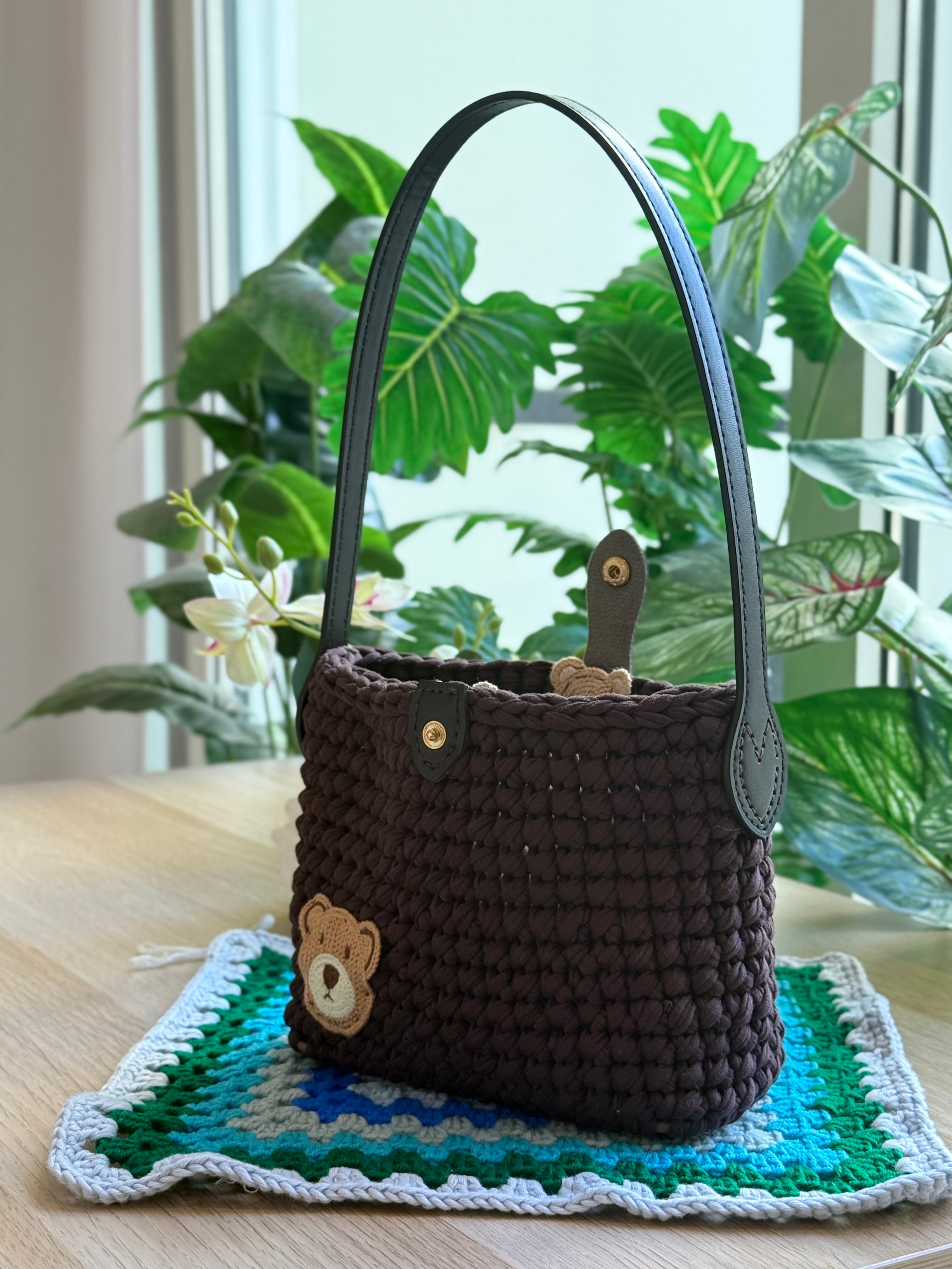 Midnight Teddy Crochet Tote Bag