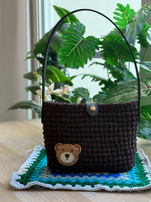 Midnight Teddy Crochet Tote Bag