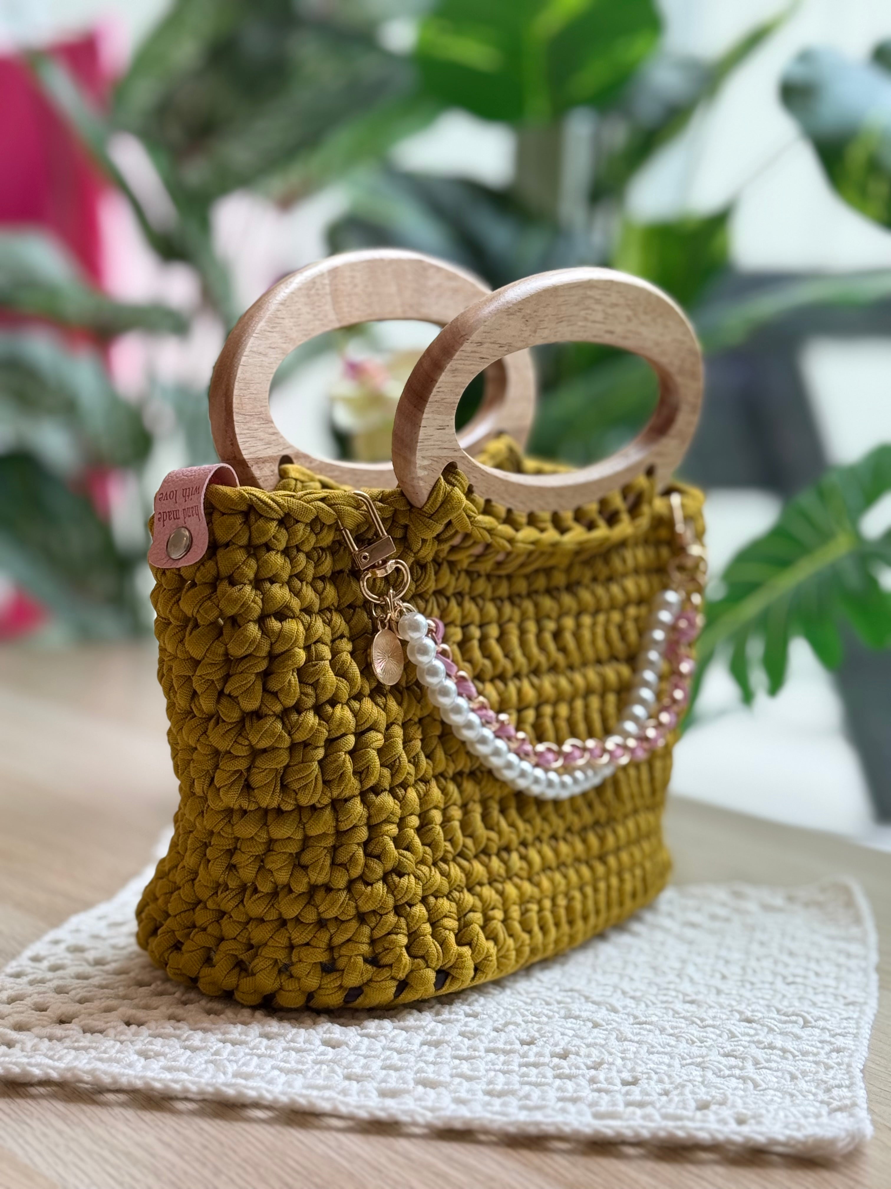 Olive Pearl Crochet Mini Tote