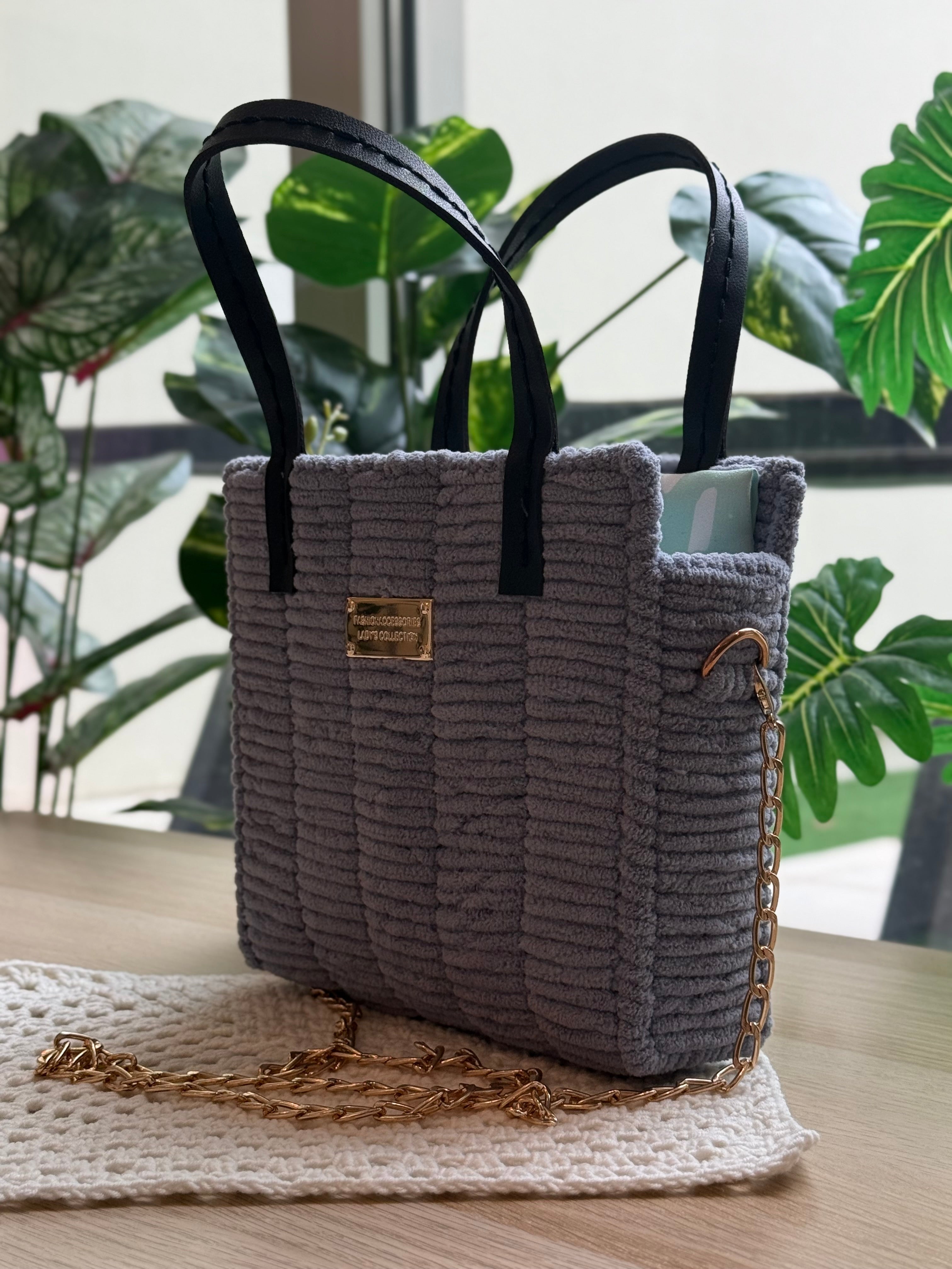 Urban Grey Crochet Canvas Bag