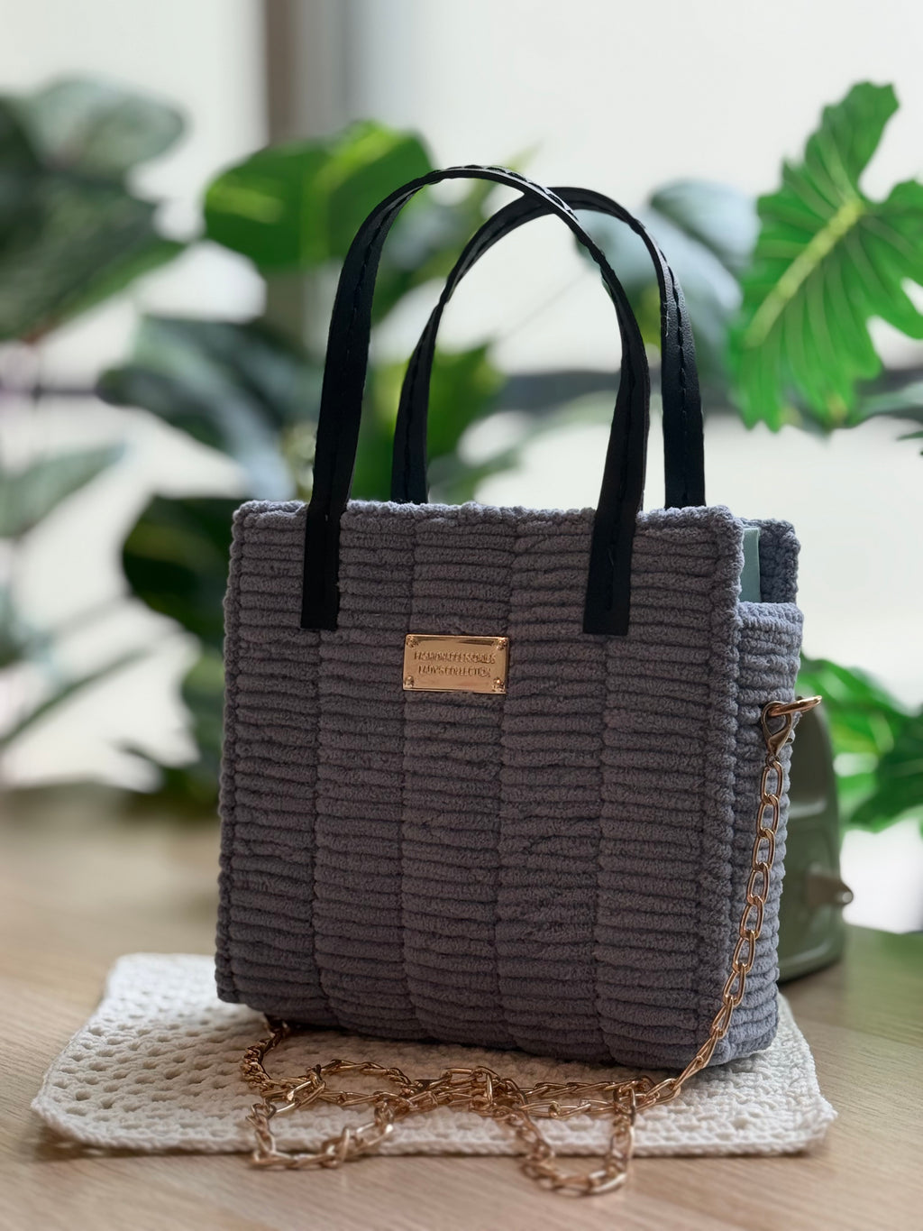 Urban Grey Crochet Canvas Bag